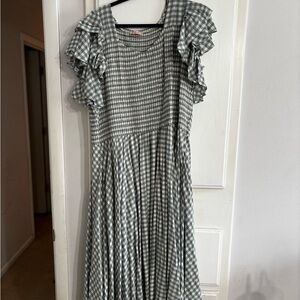 Ivy City Hattie Ruffle Dress in Dusty Teal Gingham